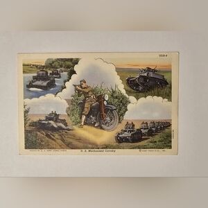 Vintage ( 5 Pictures In 1 )Tanks Motorcycle Army Military Postcard ~Read Details